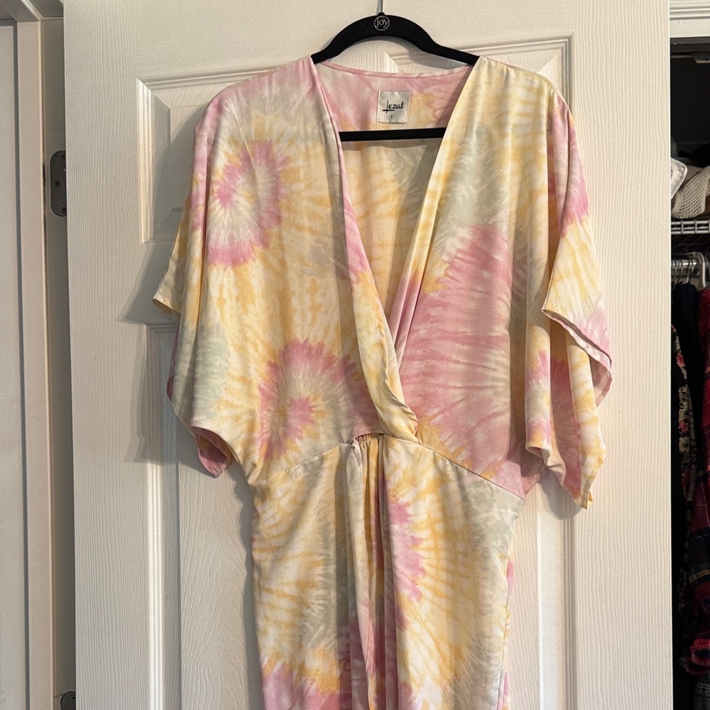 Lezat Large Tie Dye Deep V Dress Front Slit